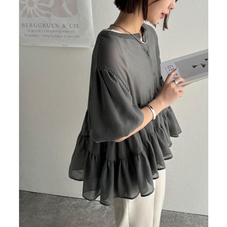 ふんわりフリルで可愛さ倍増！2重ボリューム袖透けティアードブラウス（半袖） | Classical Elf  | 詳細画像33 