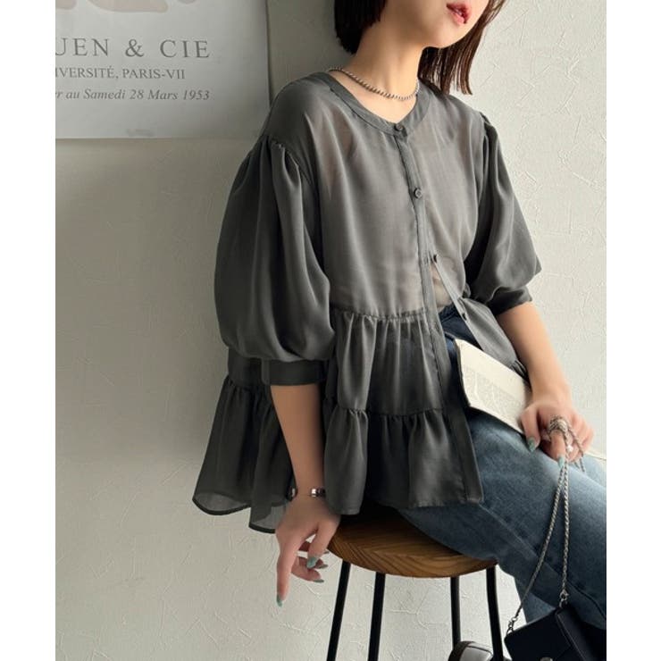 ふんわりフリルで可愛さ倍増！2重ボリューム袖透けティアードブラウス（半袖） | Classical Elf  | 詳細画像34 