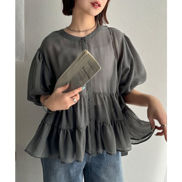 ふんわりフリルで可愛さ倍増！2重ボリューム袖透けティアードブラウス（半袖） | Classical Elf  | 詳細画像35 