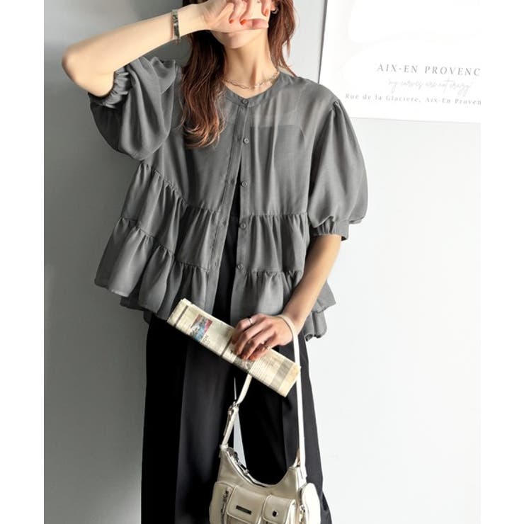 ふんわりフリルで可愛さ倍増！2重ボリューム袖透けティアードブラウス（半袖） | Classical Elf  | 詳細画像39 