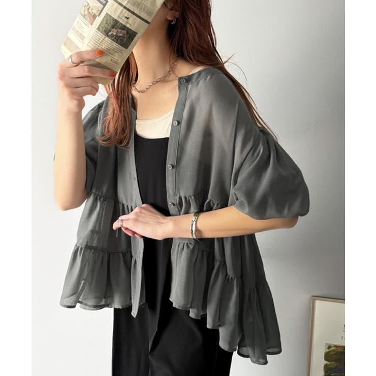 ふんわりフリルで可愛さ倍増！2重ボリューム袖透けティアードブラウス（半袖） | Classical Elf  | 詳細画像40 