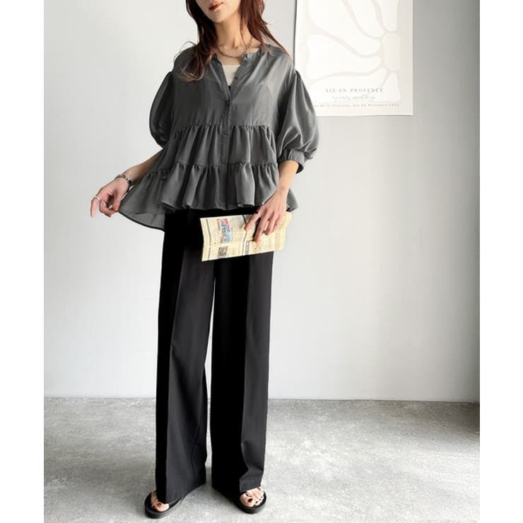 ふんわりフリルで可愛さ倍増！2重ボリューム袖透けティアードブラウス（半袖） | Classical Elf  | 詳細画像42 