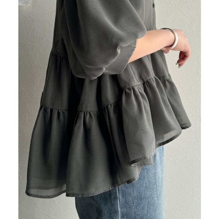 ふんわりフリルで可愛さ倍増！2重ボリューム袖透けティアードブラウス（半袖） | Classical Elf  | 詳細画像47 