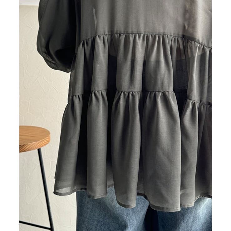 ふんわりフリルで可愛さ倍増！2重ボリューム袖透けティアードブラウス（半袖） | Classical Elf  | 詳細画像48 