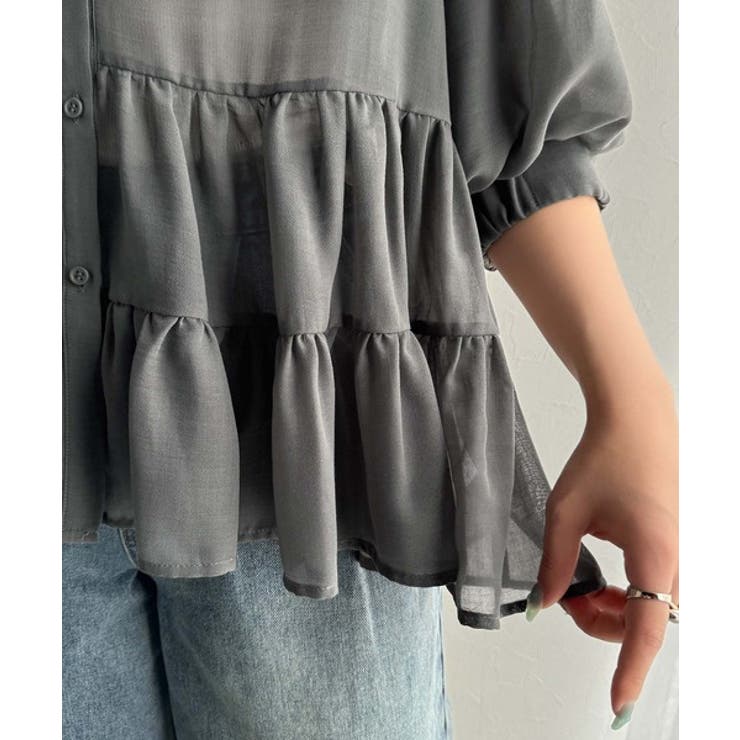 ふんわりフリルで可愛さ倍増！2重ボリューム袖透けティアードブラウス（半袖） | Classical Elf  | 詳細画像49 