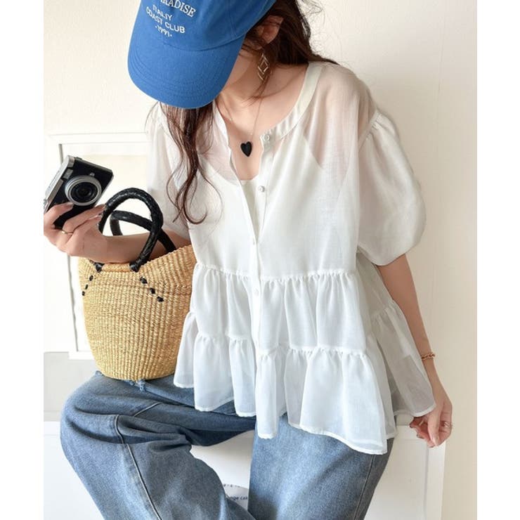 ふんわりフリルで可愛さ倍増！2重ボリューム袖透けティアードブラウス（半袖） | Classical Elf  | 詳細画像3 