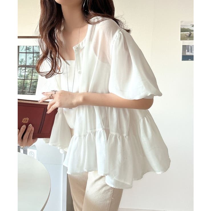 ふんわりフリルで可愛さ倍増！2重ボリューム袖透けティアードブラウス（半袖） | Classical Elf  | 詳細画像5 