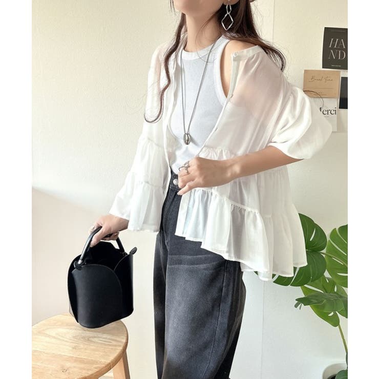 ふんわりフリルで可愛さ倍増！2重ボリューム袖透けティアードブラウス（半袖） | Classical Elf  | 詳細画像6 