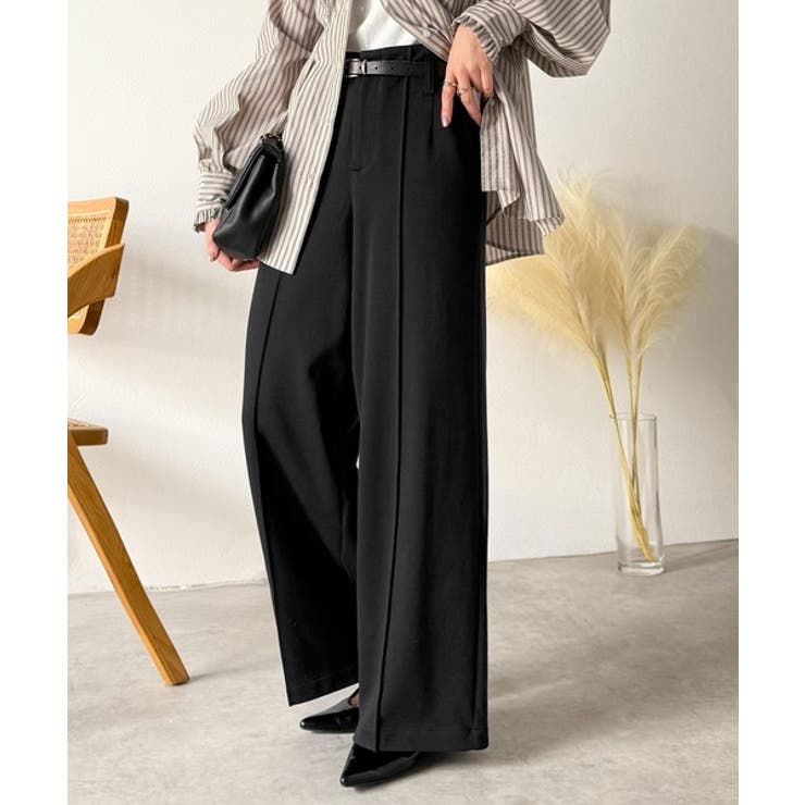 ブラック | 美脚もこなれ感も両立！大人の洒落ワイドが主役になる、ブラッシュドジャージハイウエ… | Classical Elf 