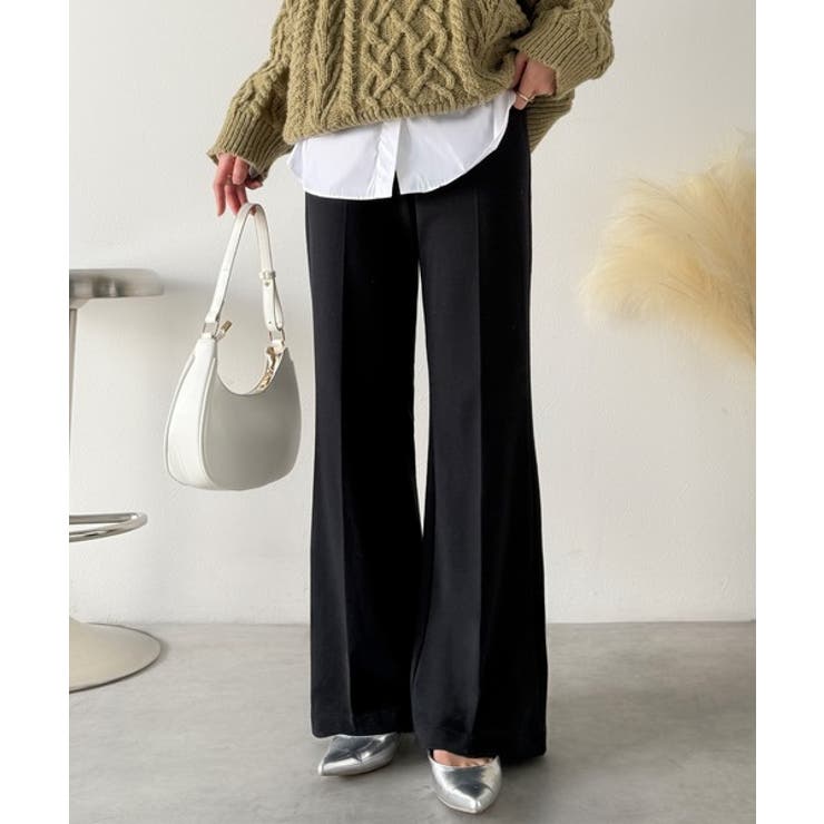 ブラック | エレガントなフレアシルエットで、スタイルアップを実現！ブラッシュドジャージーセミ… | Classical Elf 