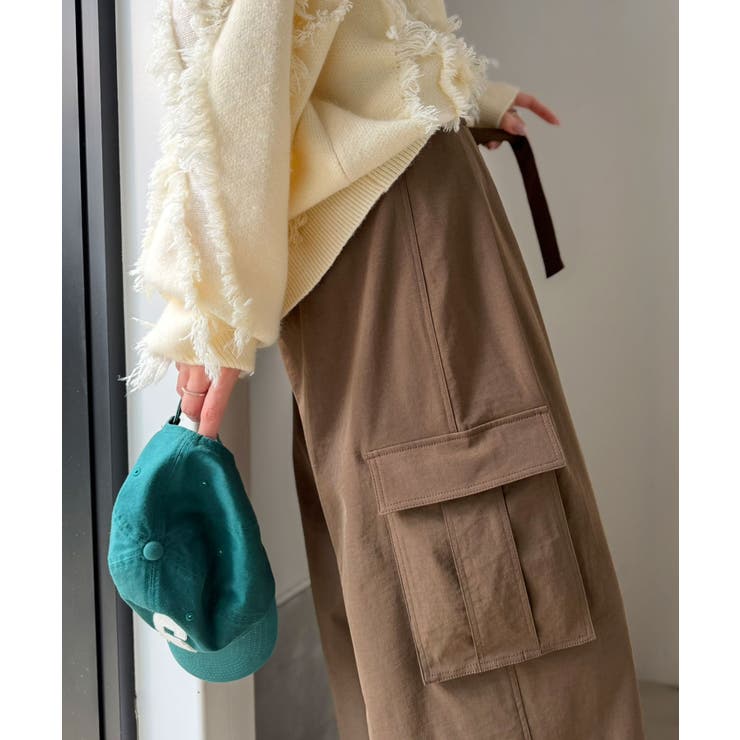 ブラウン | 一着で、ラフなのにキレイを叶える◎2タックロングベルト付きカーゴパンツ | Classical Elf 