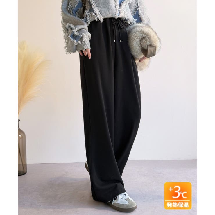 ブラック | 裏ピーチ起毛！＋3度に包まれて。暖かコットンイージーフレアパンツ | Classical Elf 