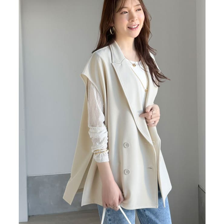 【2点セット】さらっと素材で上品に決まる。ダブルテーラードジレ×タックパンツセッ… | Classical Elf  | 詳細画像13 