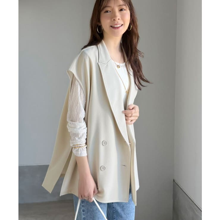 【2点セット】さらっと素材で上品に決まる。ダブルテーラードジレ×タックパンツセッ… | Classical Elf  | 詳細画像15 