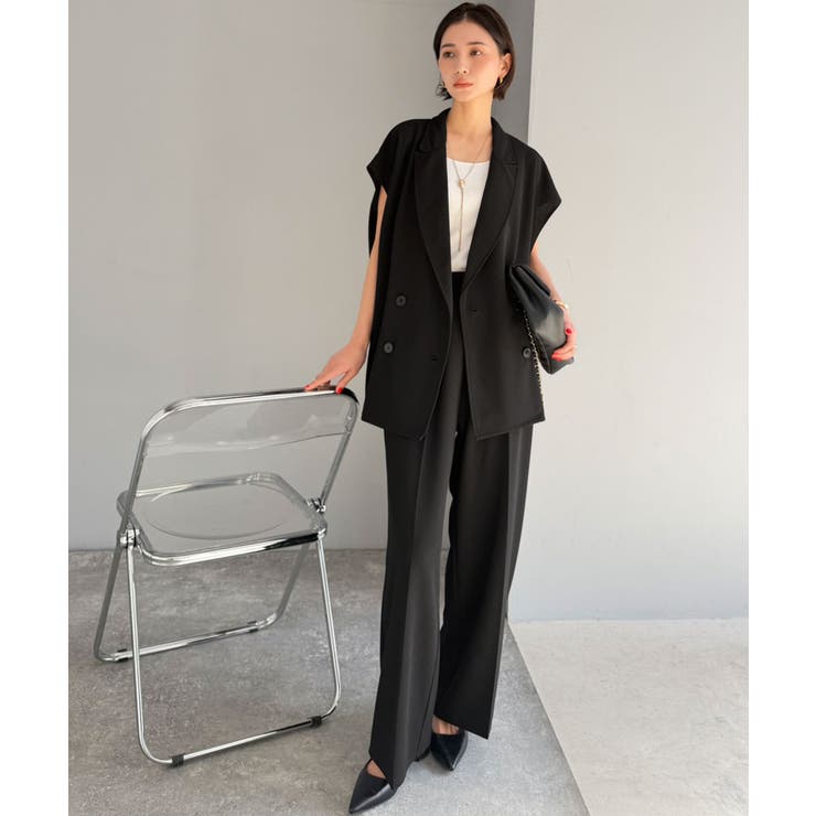 【2点セット】さらっと素材で上品に決まる。ダブルテーラードジレ×タックパンツセッ… | Classical Elf  | 詳細画像18 