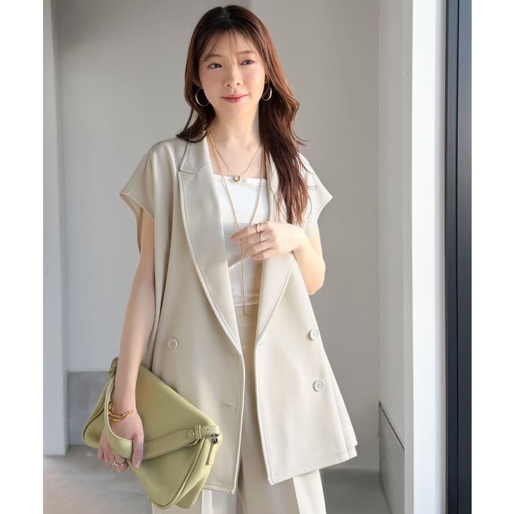 【2点セット】さらっと素材で上品に決まる。ダブルテーラードジレ×タックパンツセッ… | Classical Elf  | 詳細画像1 