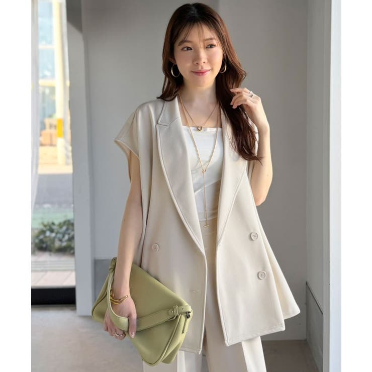 【2点セット】さらっと素材で上品に決まる。ダブルテーラードジレ×タックパンツセッ… | Classical Elf  | 詳細画像4 