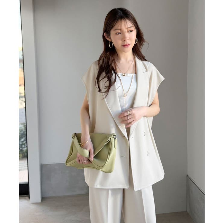 【2点セット】さらっと素材で上品に決まる。ダブルテーラードジレ×タックパンツセッ… | Classical Elf  | 詳細画像5 