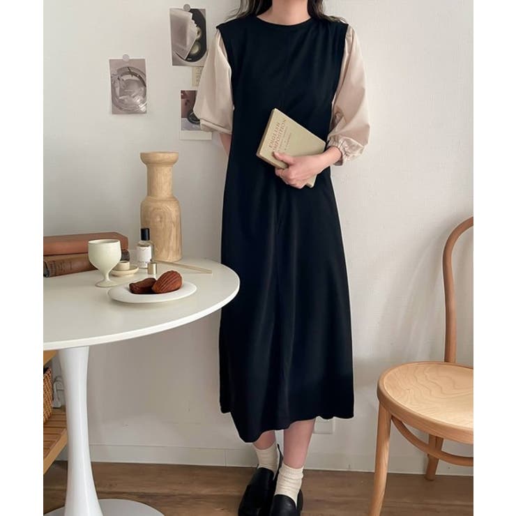 旬顔、ぽわん袖。異素材ドッキングワンピース | Classical Elf  | 詳細画像1 