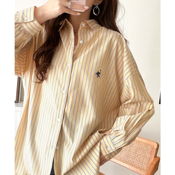 イエロー | Happyストライプ！ワンポイント刺繍オーバーシャツ | Classical Elf 