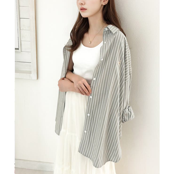 Happyストライプ！ワンポイント刺繍オーバーシャツ | Classical Elf  | 詳細画像6 