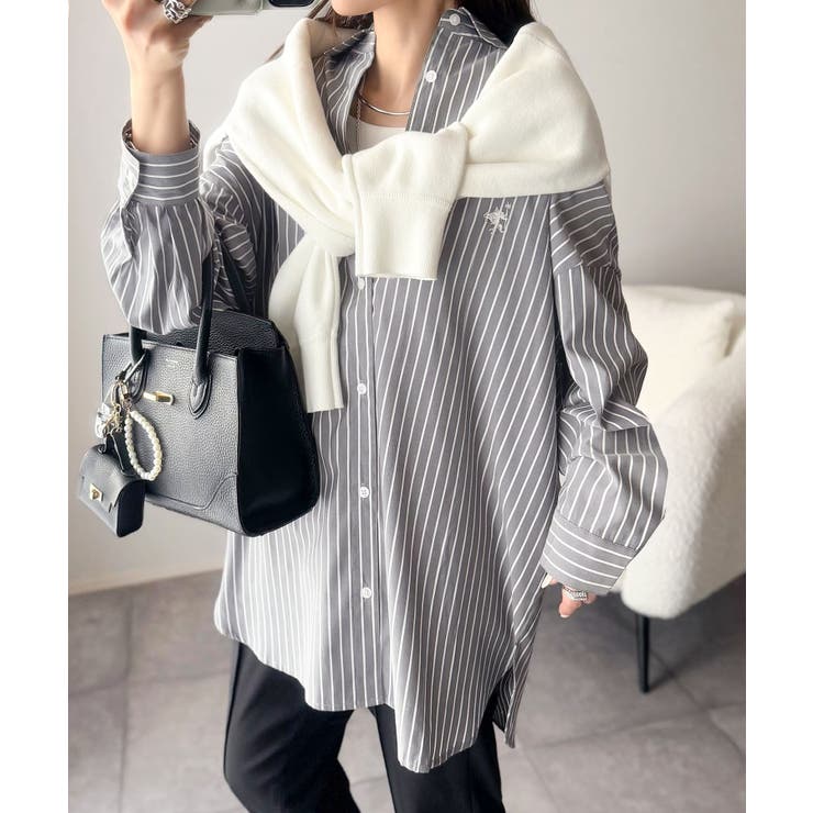 Happyストライプ！ワンポイント刺繍オーバーシャツ | Classical Elf  | 詳細画像8 