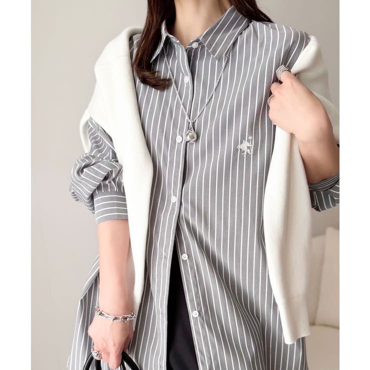 Happyストライプ！ワンポイント刺繍オーバーシャツ | Classical Elf  | 詳細画像9 