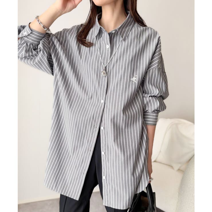 Happyストライプ！ワンポイント刺繍オーバーシャツ | Classical Elf  | 詳細画像12 