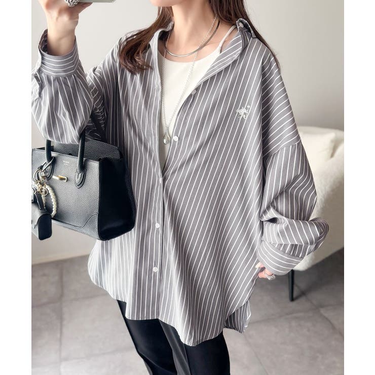 Happyストライプ！ワンポイント刺繍オーバーシャツ | Classical Elf  | 詳細画像14 