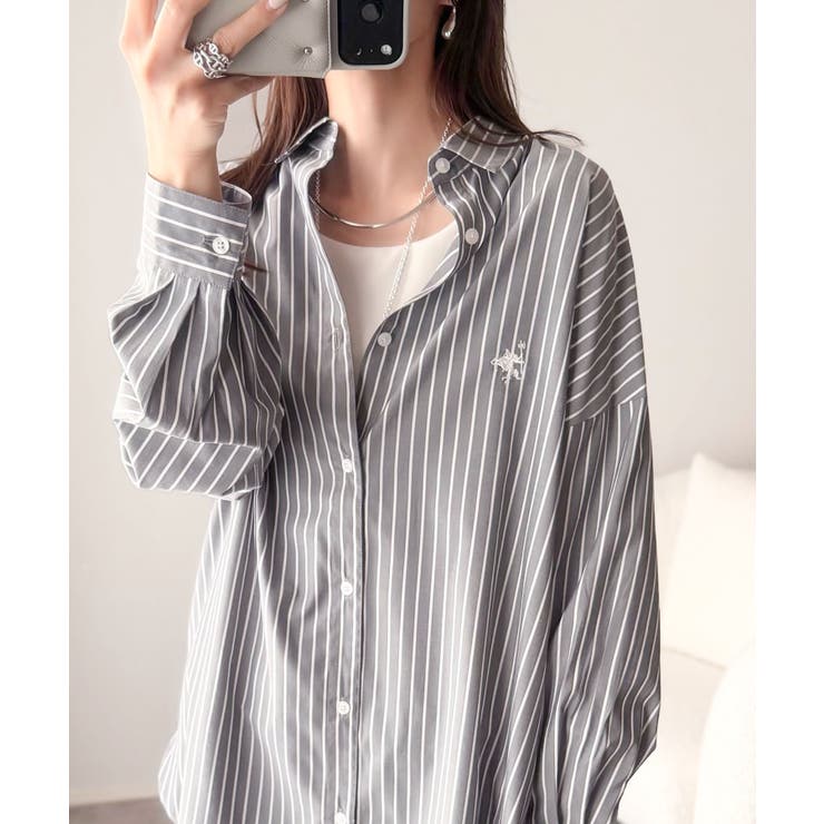 Happyストライプ！ワンポイント刺繍オーバーシャツ | Classical Elf  | 詳細画像15 