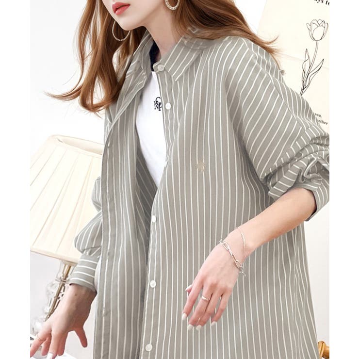 Happyストライプ！ワンポイント刺繍オーバーシャツ | Classical Elf  | 詳細画像19 