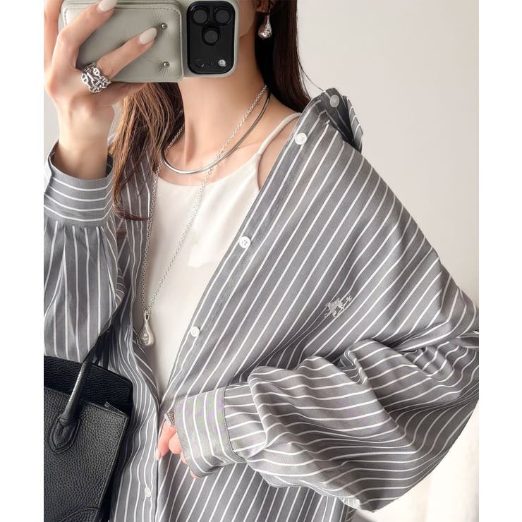 Happyストライプ！ワンポイント刺繍オーバーシャツ | Classical Elf  | 詳細画像3 