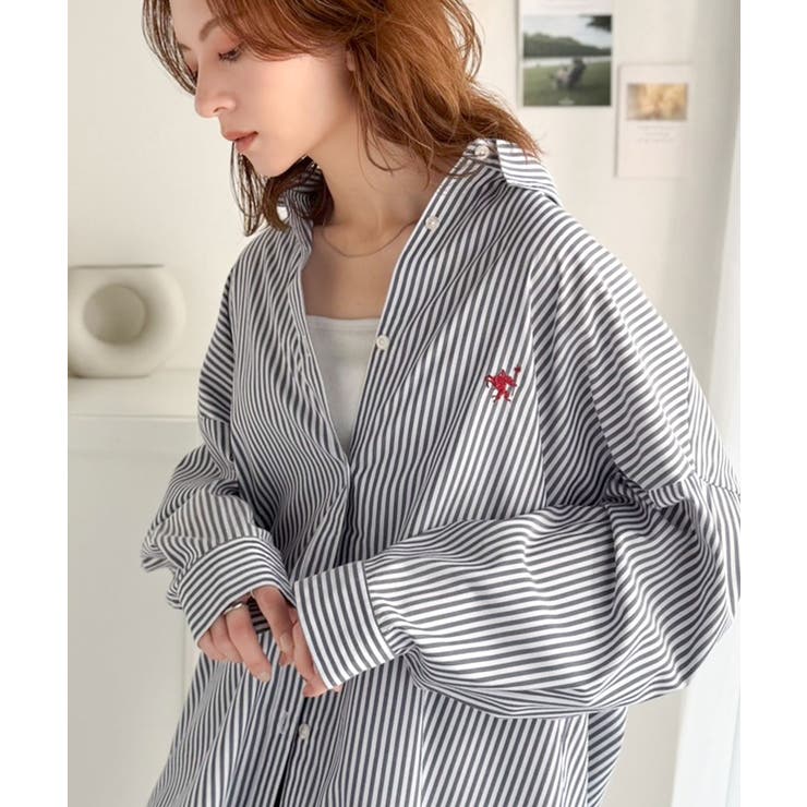 Happyストライプ！ワンポイント刺繍オーバーシャツ | Classical Elf  | 詳細画像22 