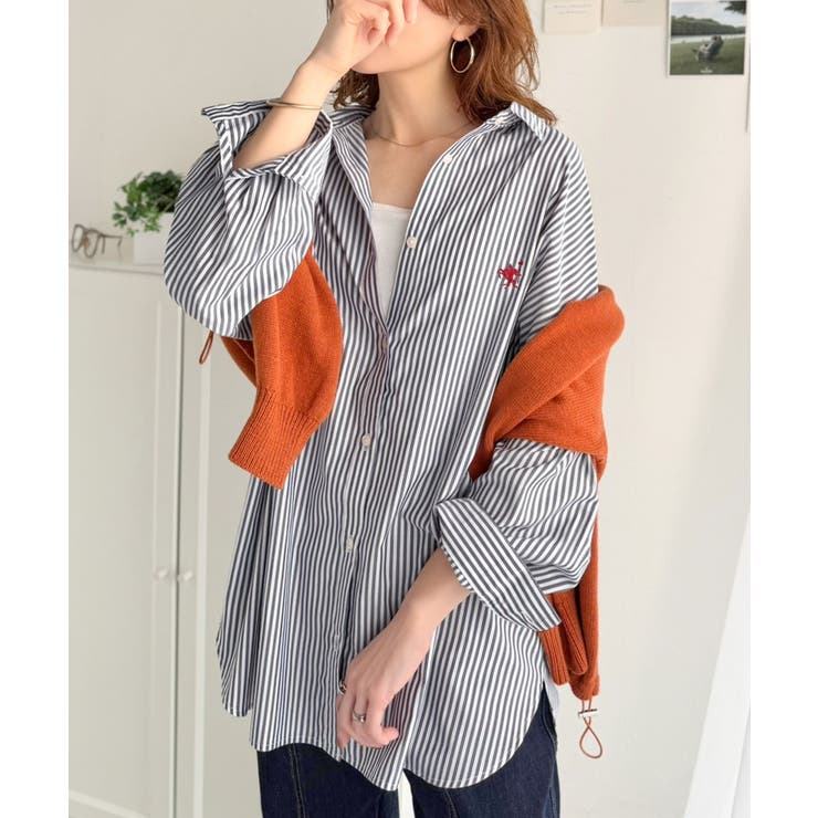 ネイビー | Happyストライプ！ワンポイント刺繍オーバーシャツ | Classical Elf 