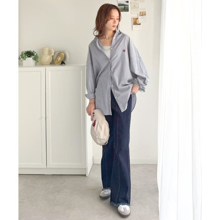 Happyストライプ！ワンポイント刺繍オーバーシャツ | Classical Elf  | 詳細画像28 