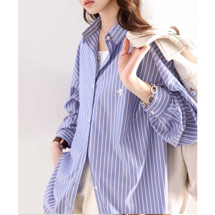 Happyストライプ！ワンポイント刺繍オーバーシャツ | Classical Elf  | 詳細画像32 