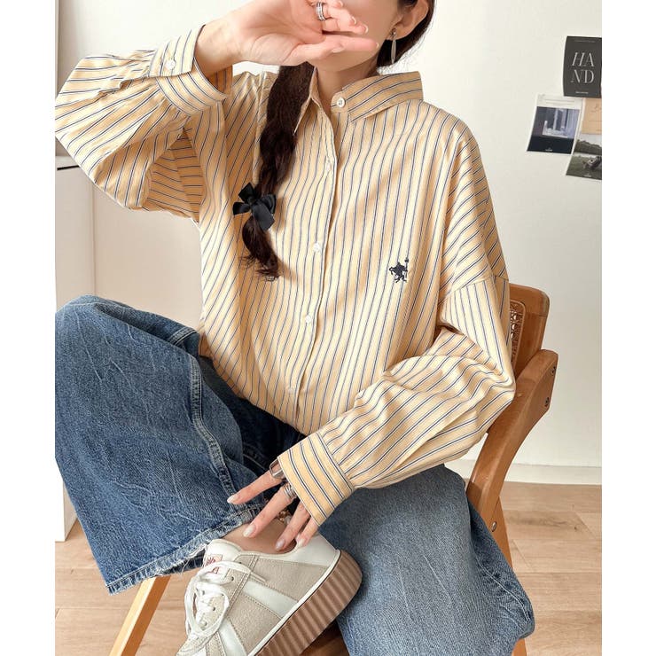 Happyストライプ！ワンポイント刺繍オーバーシャツ | Classical Elf  | 詳細画像37 