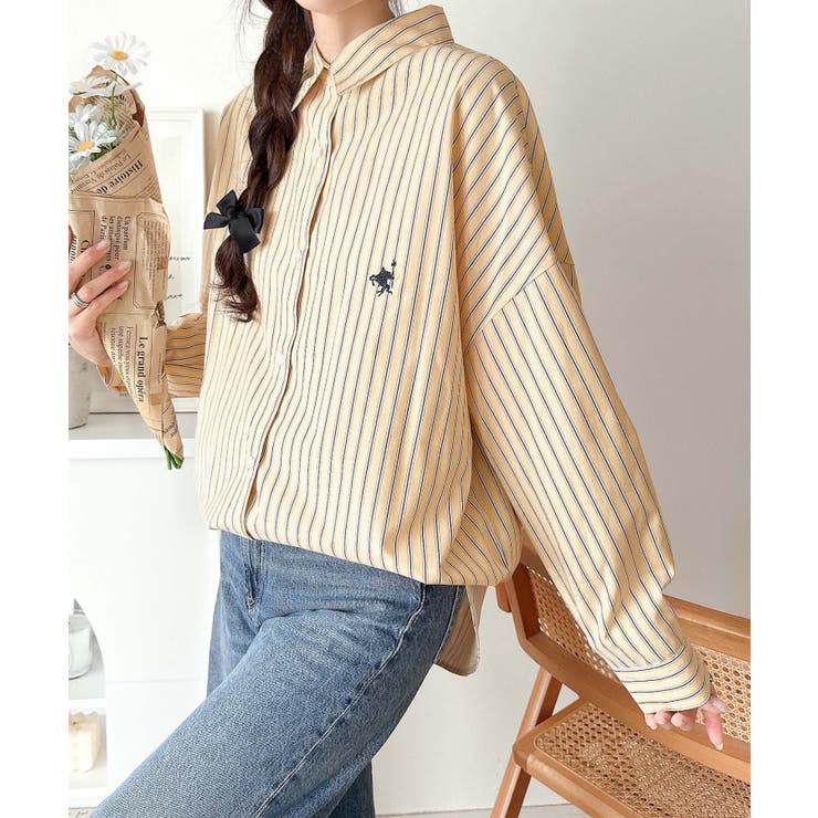 Happyストライプ！ワンポイント刺繍オーバーシャツ | Classical Elf  | 詳細画像39 