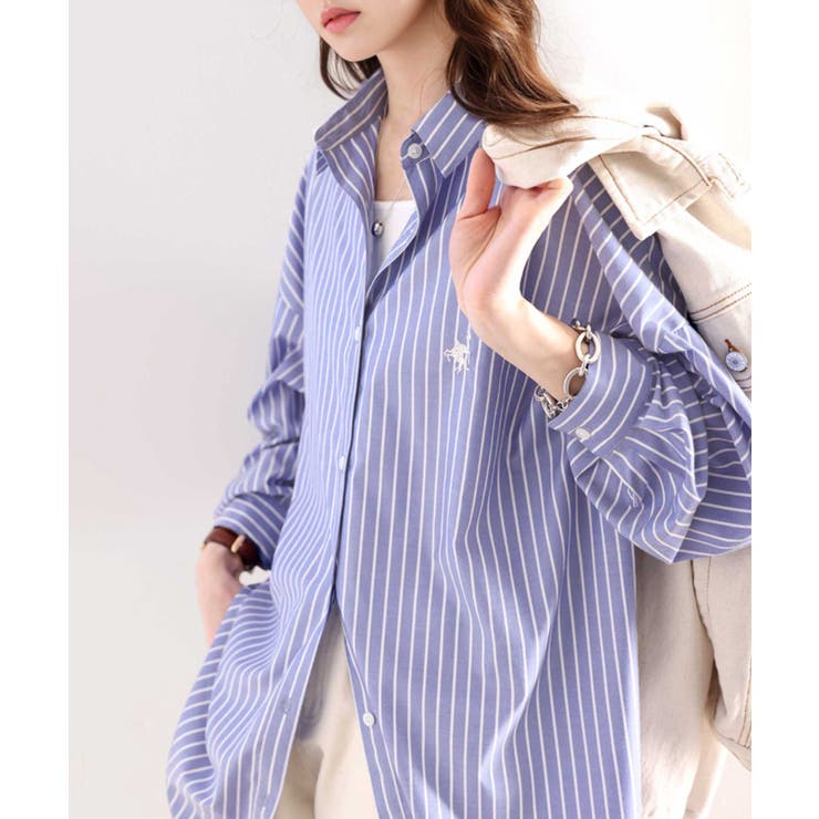 Happyストライプ！ワンポイント刺繍オーバーシャツ | Classical Elf  | 詳細画像1 