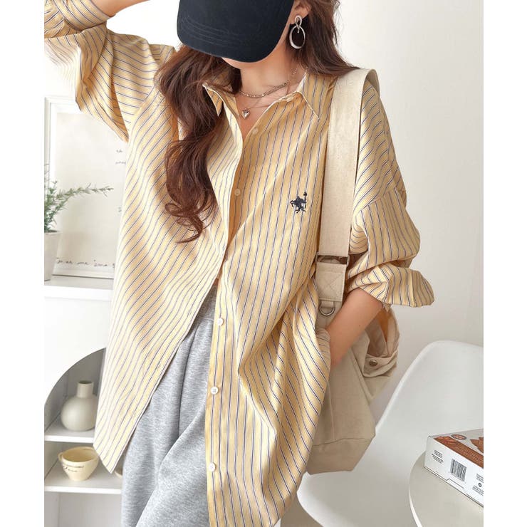 Happyストライプ！ワンポイント刺繍オーバーシャツ | Classical Elf  | 詳細画像44 