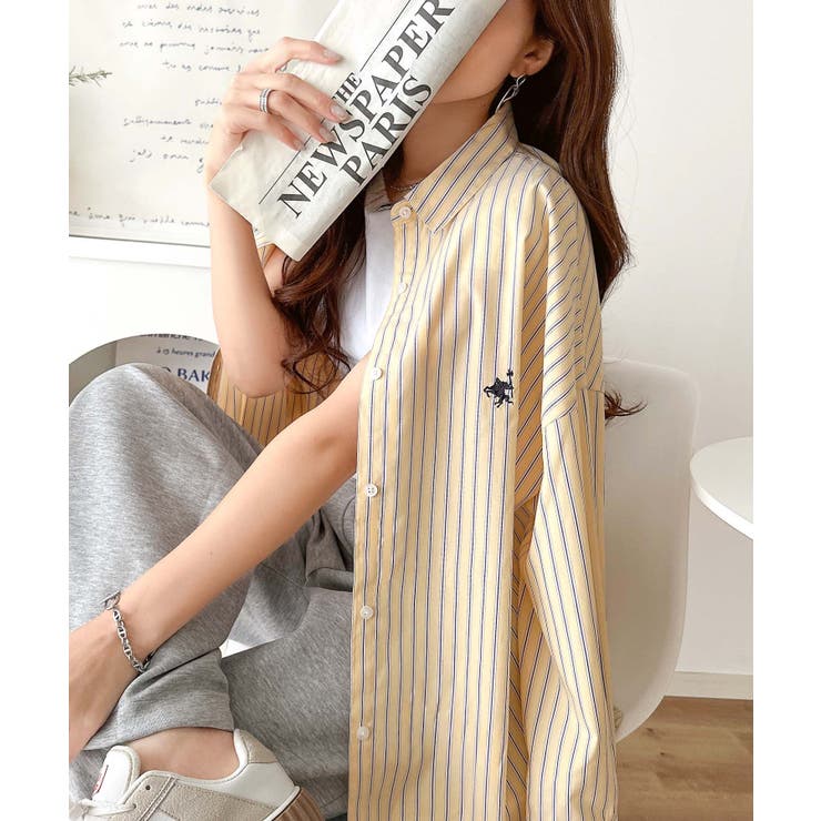 Happyストライプ！ワンポイント刺繍オーバーシャツ | Classical Elf  | 詳細画像46 