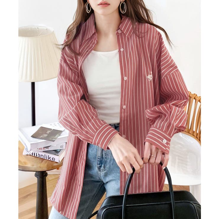 Happyストライプ！ワンポイント刺繍オーバーシャツ | Classical Elf  | 詳細画像47 