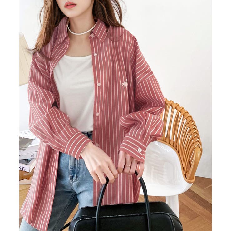 Happyストライプ！ワンポイント刺繍オーバーシャツ | Classical Elf  | 詳細画像49 