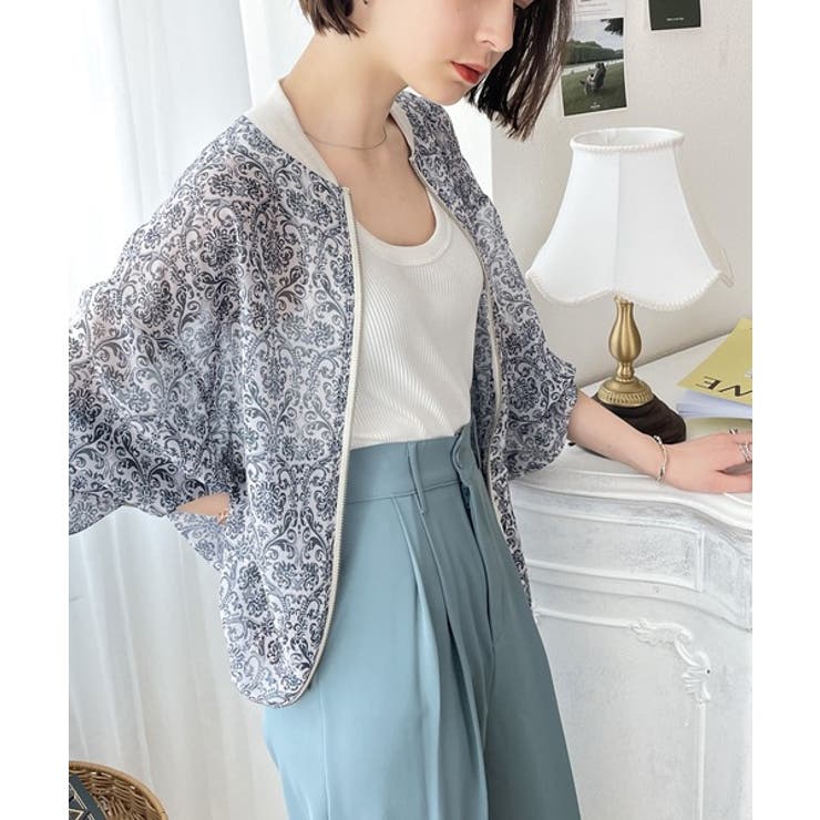 レトロに魅せられて。ダマスク柄シアーブルゾン[品番：WZ000004117