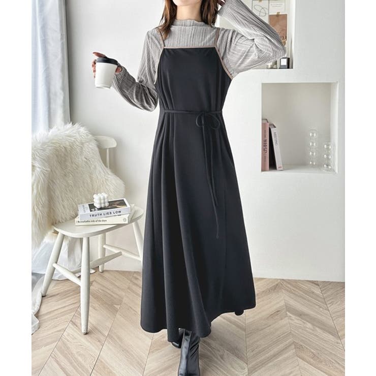 楽ちんなのに着映えする！配色パイピングキャミワンピース[品番