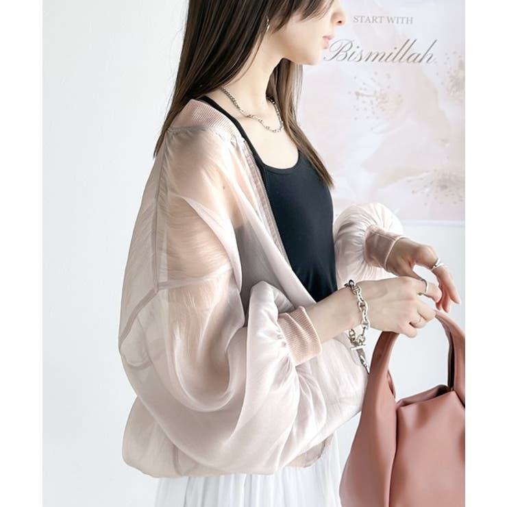 スタイリングの鮮度を高める。胸刺繍ラメ入りリブシアーブルゾン[品番