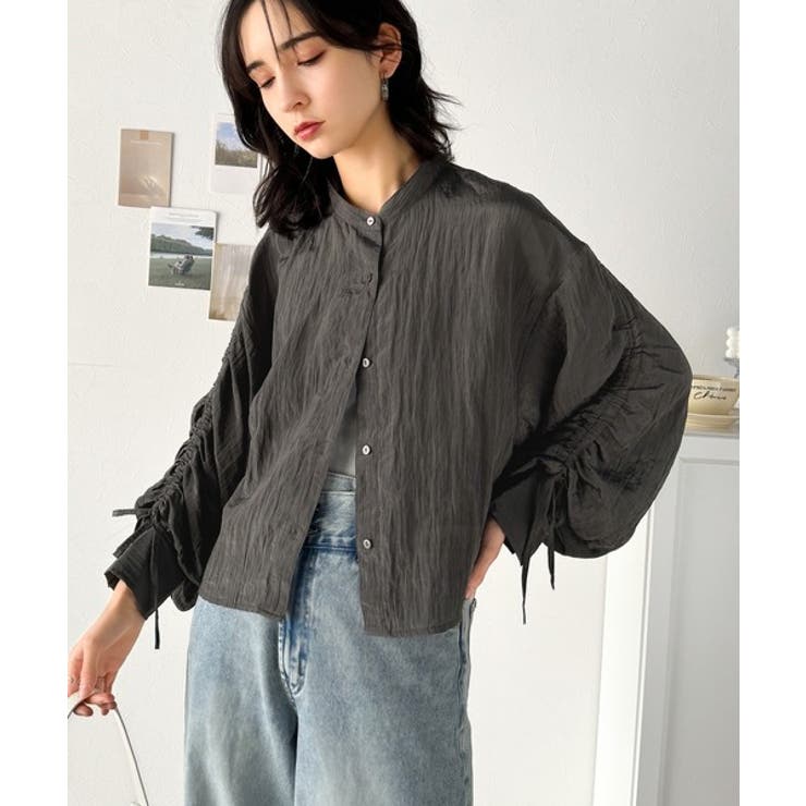 上品な抜け感と自由なアレンジ叶う。2wayカラー袖シャーリングシアー素材シャツブ… | Classical Elf  | 詳細画像4 