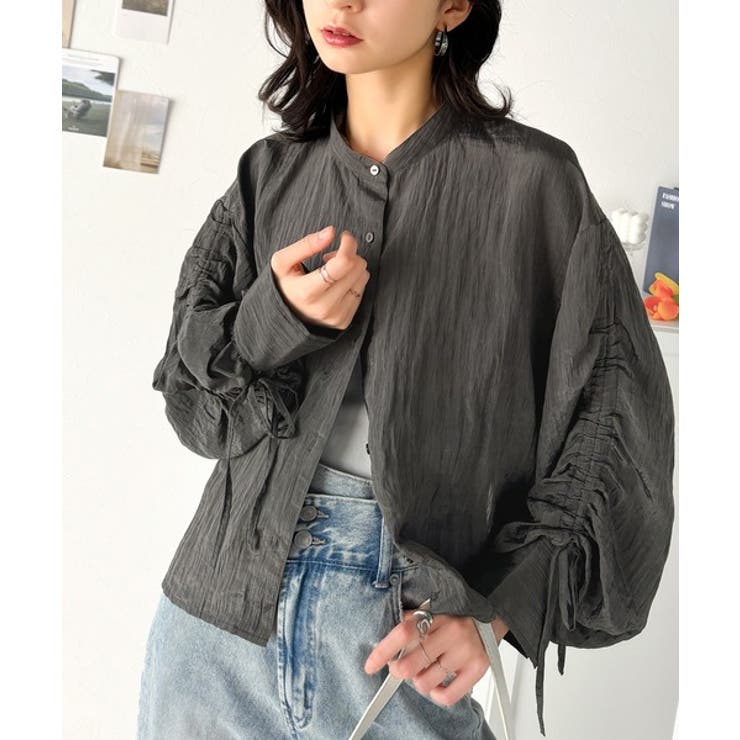 上品な抜け感と自由なアレンジ叶う。2wayカラー袖シャーリングシアー素材シャツブ… | Classical Elf  | 詳細画像5 