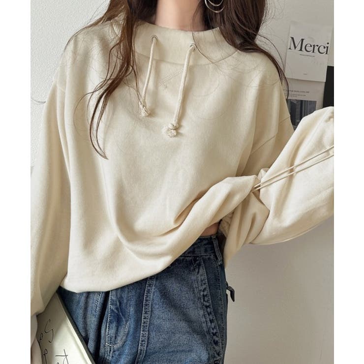 アイボリー | 大人カジュアルをアップデート。フェイクフードスタンドネック裏毛プルオーバー | Classical Elf 