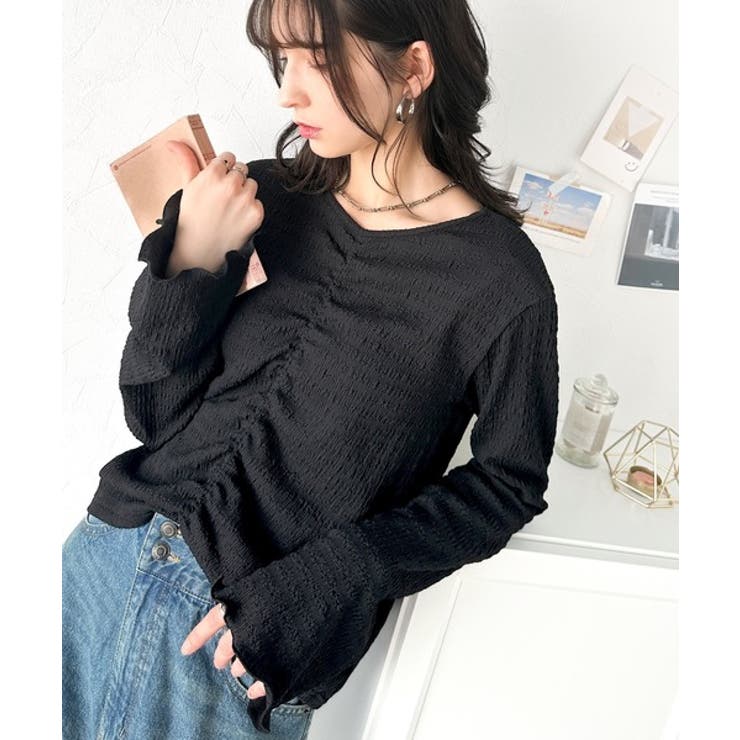 ブラック | 大人の魅力を引き立てる。胸シャーリングジャガードトップス（長袖） | Classical Elf 